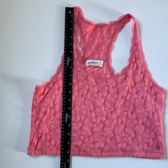 Abercrombie & Fitch Floral Lace Racerback Crop Top Sz L Pink Y2K Coquette Cami - Picture 4 of 6
